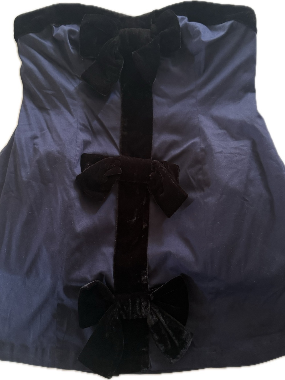 Anthropologie Black Strapless Mini Dress with Velvet Bow Trim